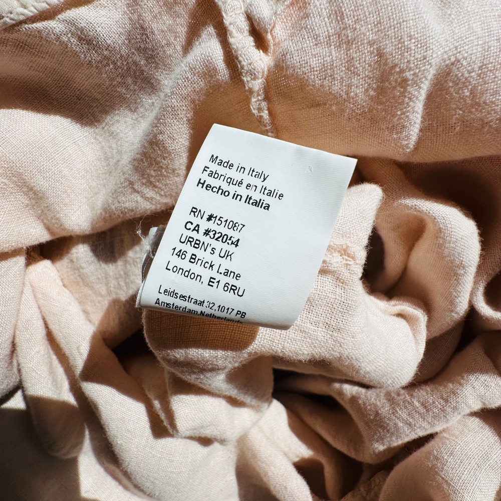 Beachwood Pink 100% Linen Tiered Tie Shoulder Midi Dress Made in Italy One Size - Picture 9 of 9